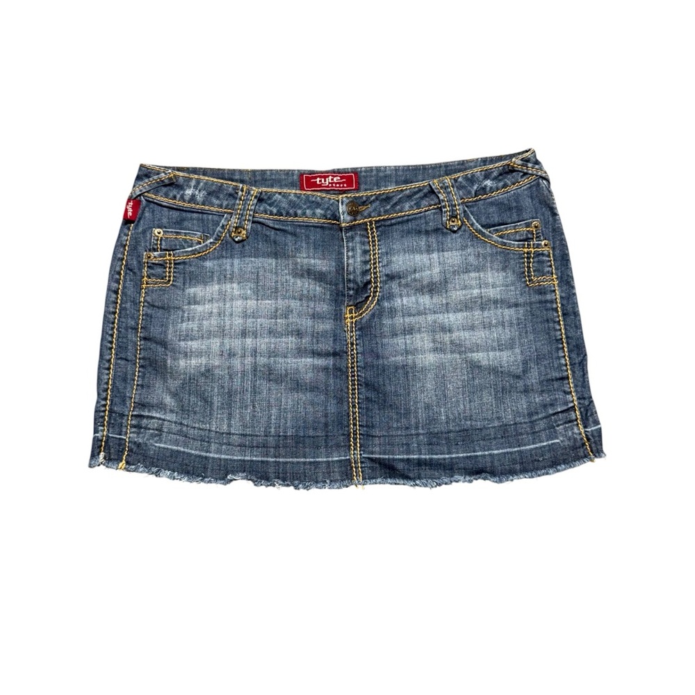 Y2K Tyte Jeans Denim‎ Mini Skirt Womens Juniors Sz 15 Embellished Bling Pockets